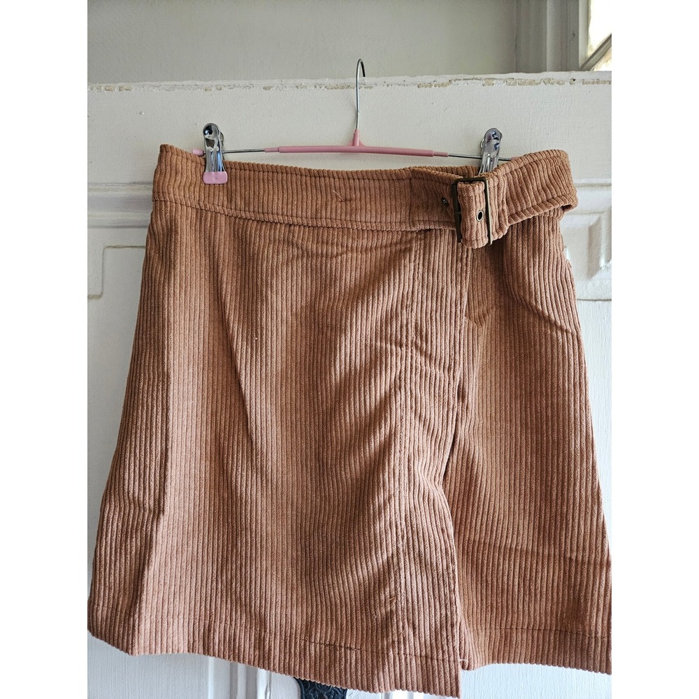 Promesa Brown Corduroy Wrap Mini Skirt with Belt Accent Camel Tan